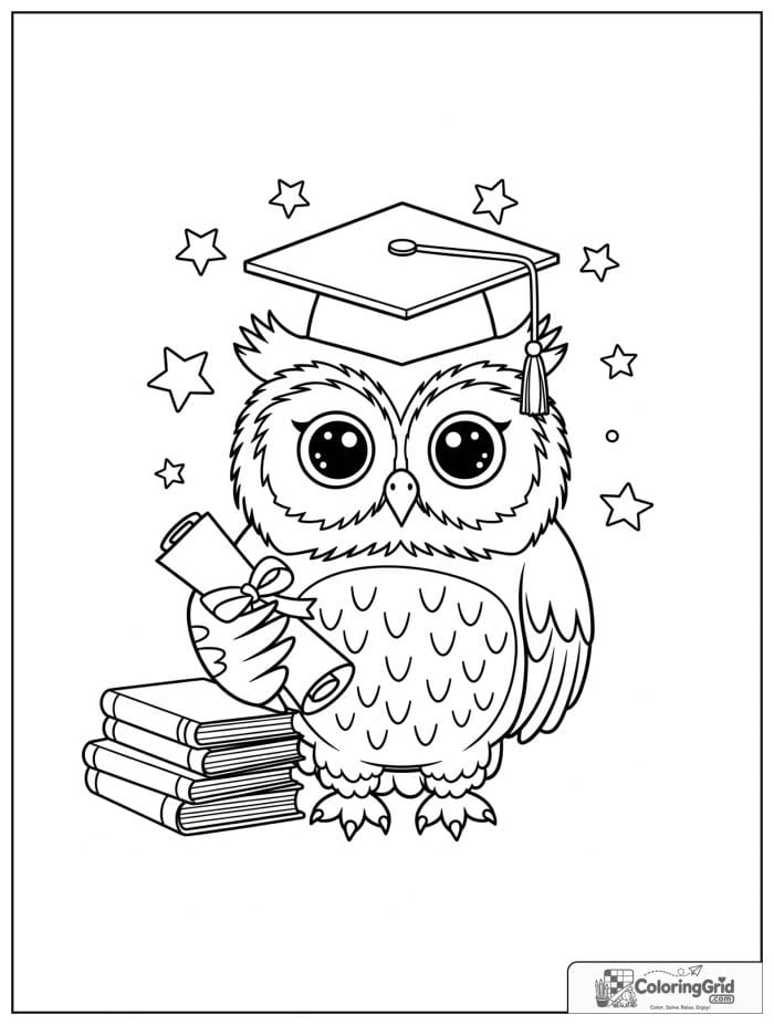 Cute graduation owl holding a diploma.