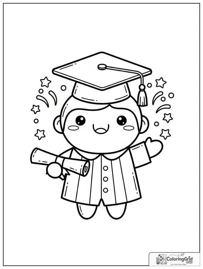 Smiling pencil character dressed for graduation.