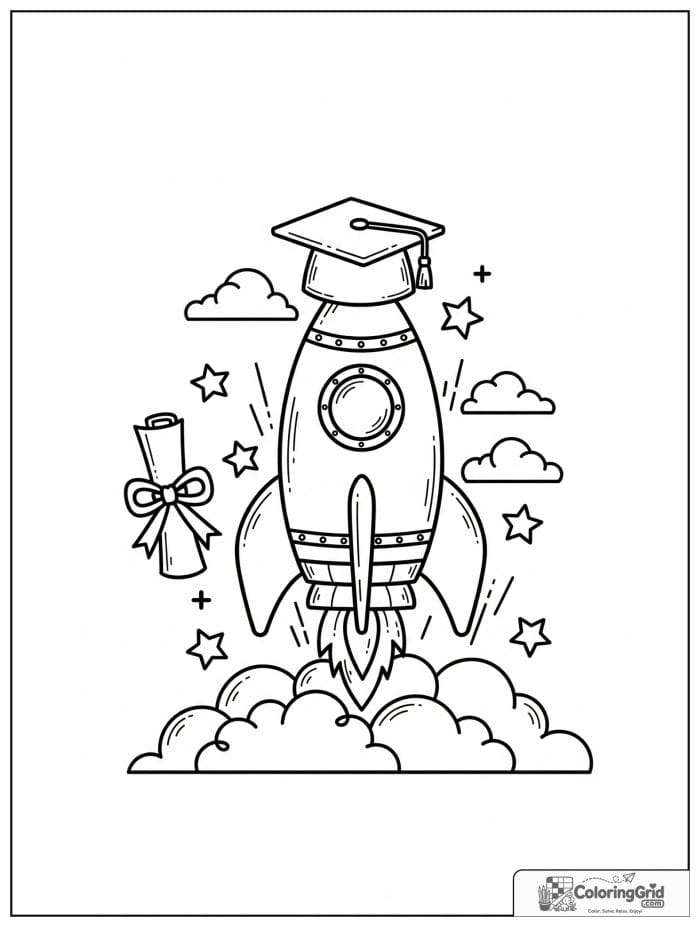 Graduation rocket flying toward stars.