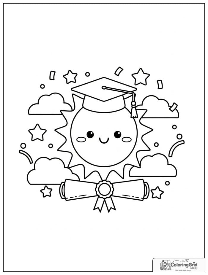 Smiling sun wearing a graduation cap.