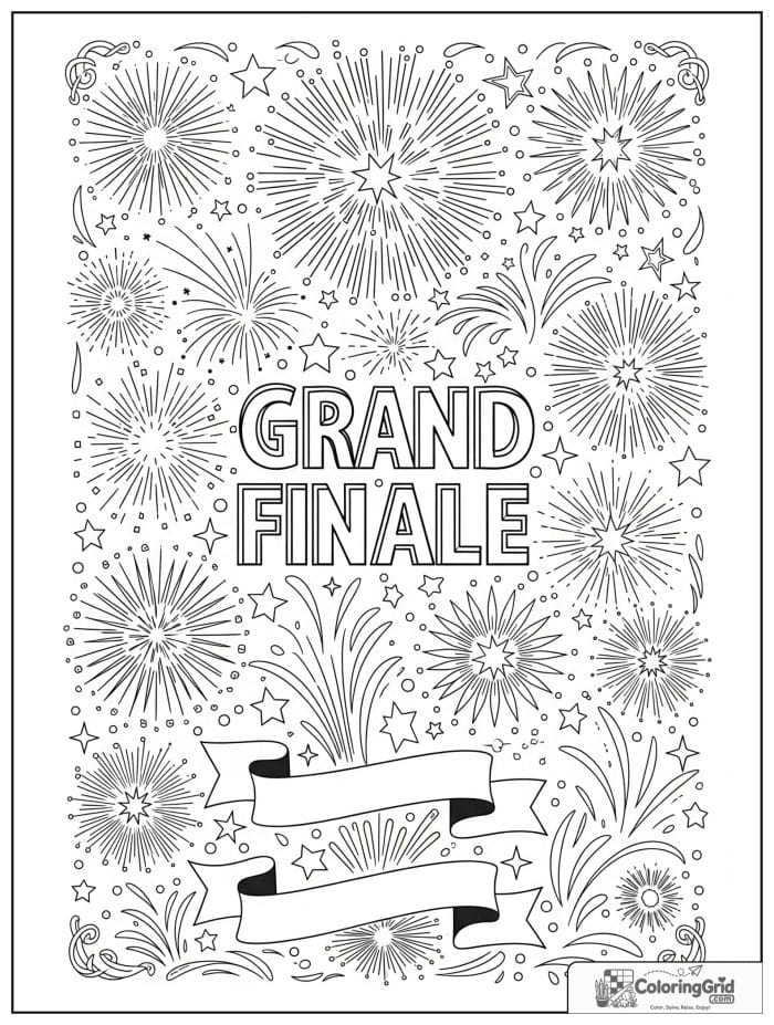 Grand finale fireworks composition with decorative border.