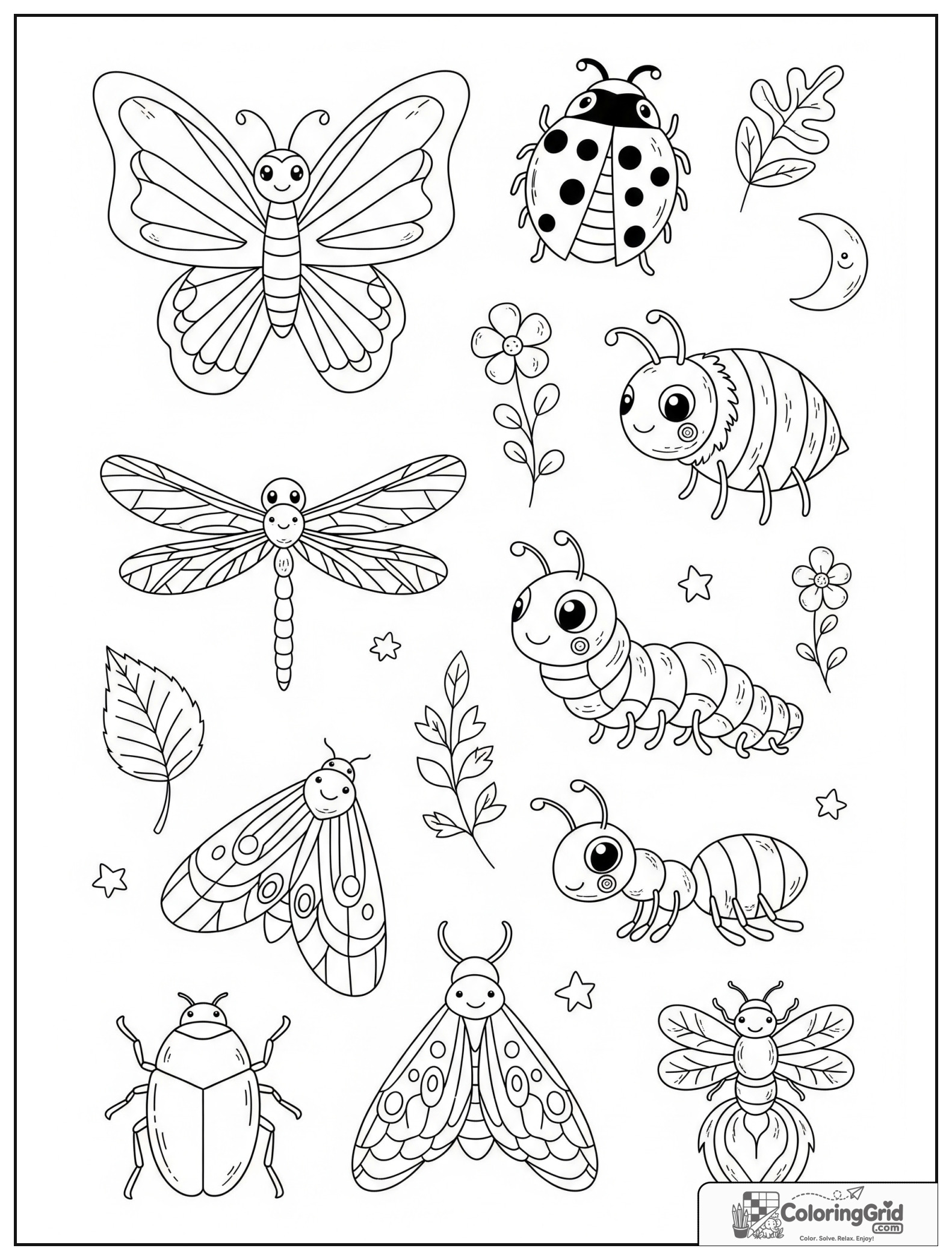 Cute grand insect collage with many insects and small decorative details.