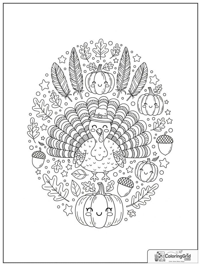 Grand festive composition with a central smiling turkey.