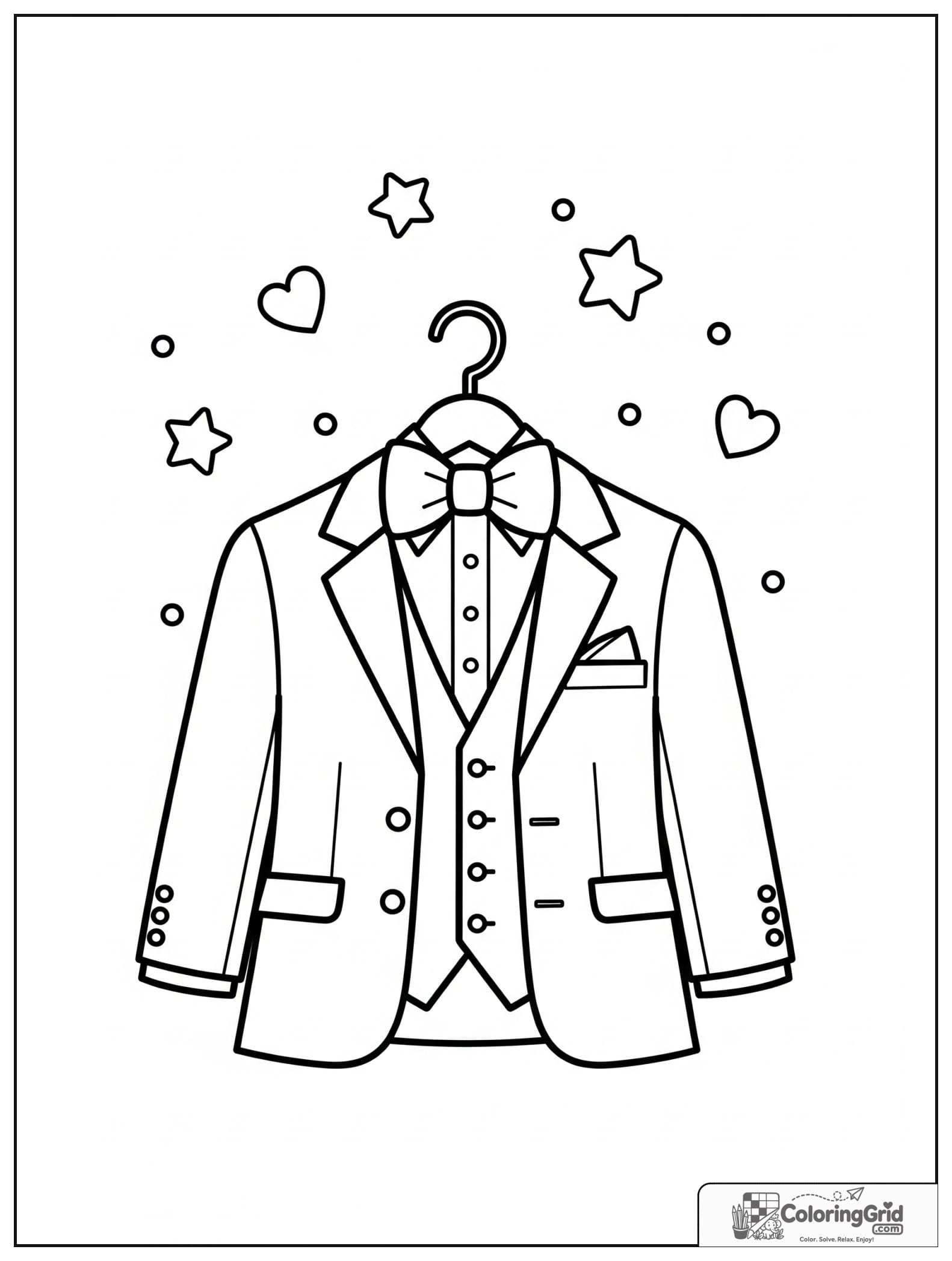 Cute groom suit on a hanger with small star decorations.