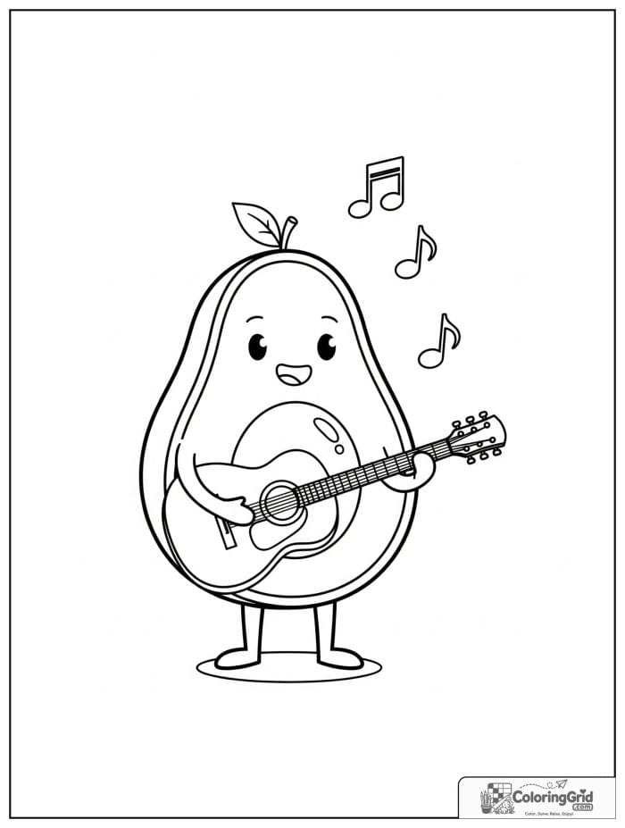 Guitar avocado for avocado coloring pages