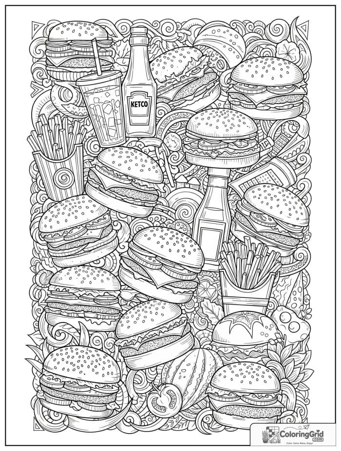 Hamburger collage for Hamburger Coloring Pages