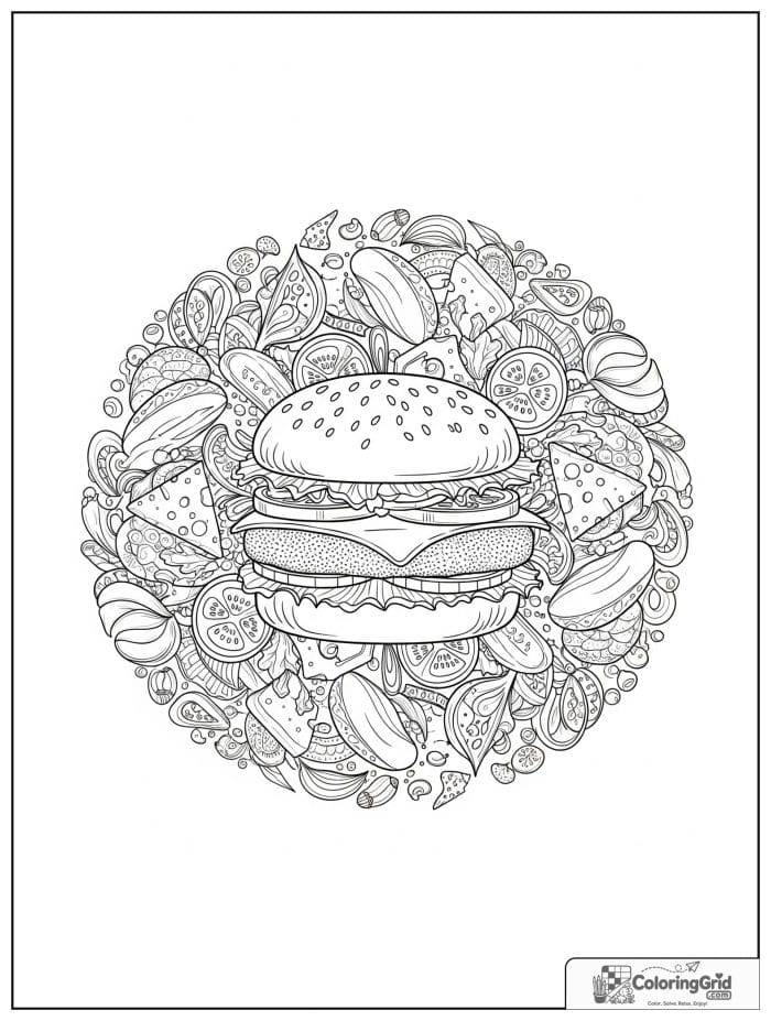 Hamburger mandala for Hamburger Coloring Pages