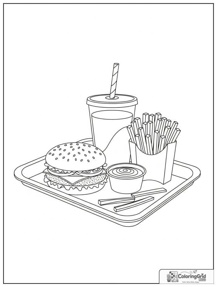 Hamburger meal tray for Hamburger Coloring Pages