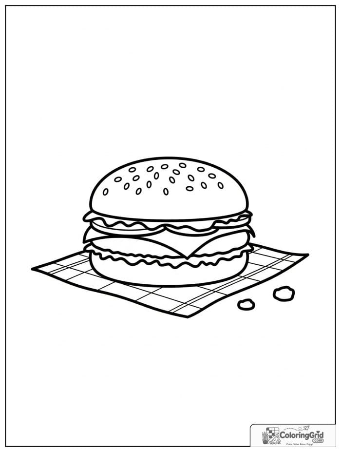 Hamburger on picnic cloth for Hamburger Coloring Pages