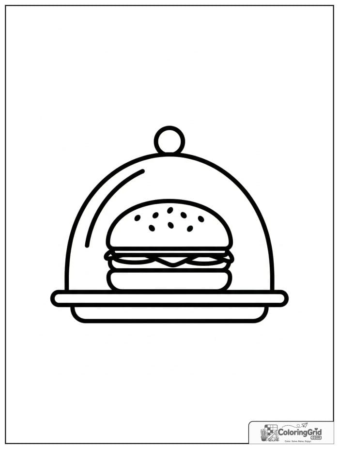 Hamburger under serving cloche for Hamburger Coloring Pages