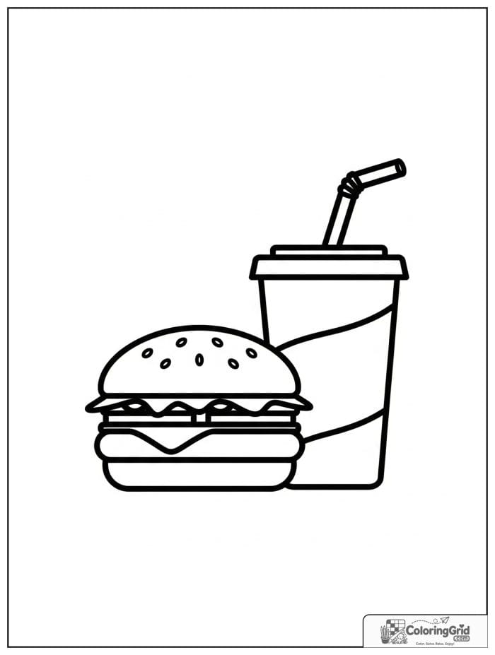 Hamburger with drink for Hamburger Coloring Pages