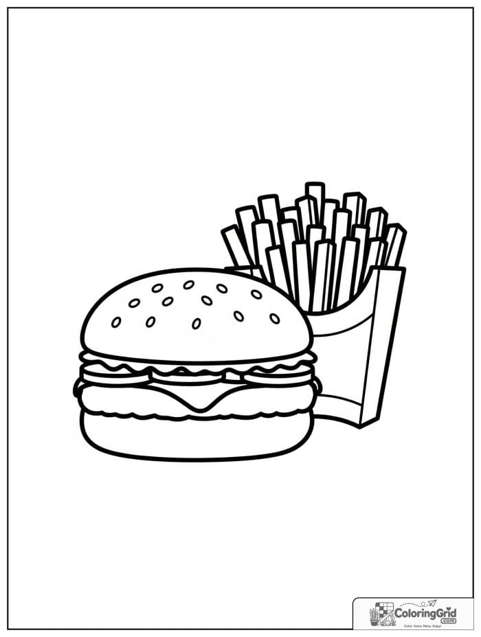 Hamburger with fries for Hamburger Coloring Pages