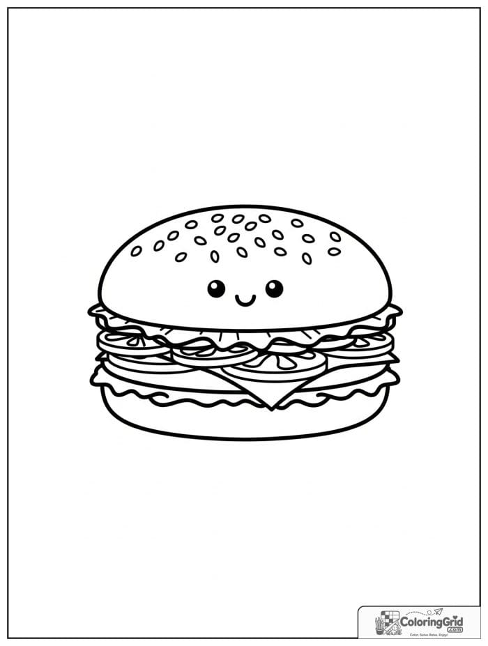 Hamburger with sesame bun for Hamburger Coloring Pages