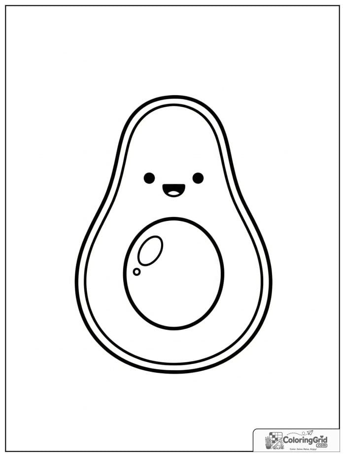 Happy avocado half with pit for avocado coloring pages