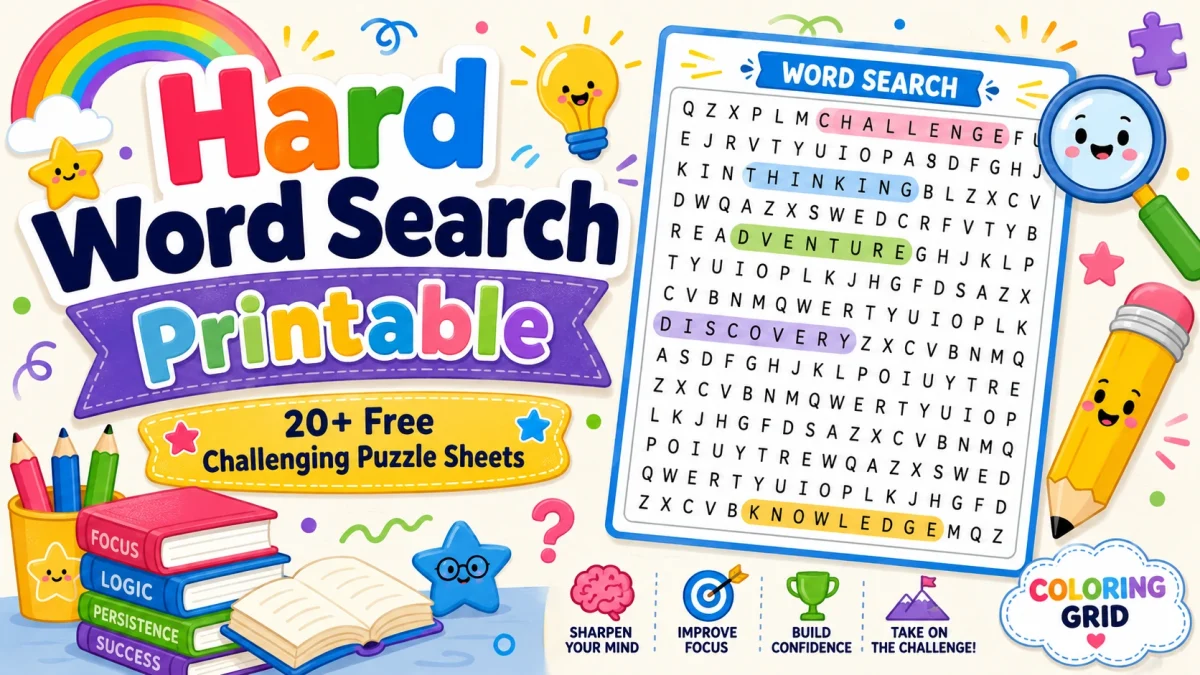 Hard Word Search Printable featured illustration for Hard Word Search Printable: 20+ Challenging Sheets