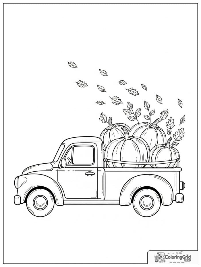 Fall Coloring Pages featuring a harvest truck with pumpkins.
