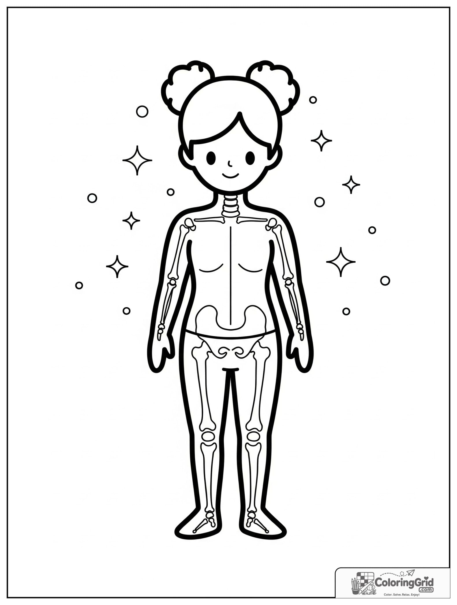 Cute healthy posture body outline with small sparkle details.