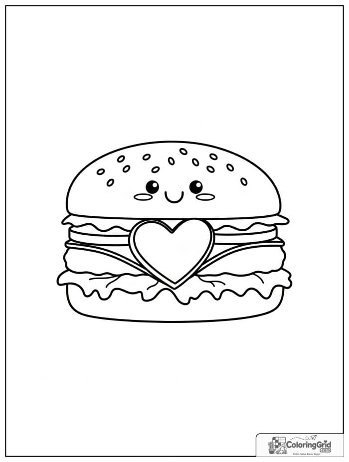 Hamburger with heart cheese for Hamburger Coloring Pages