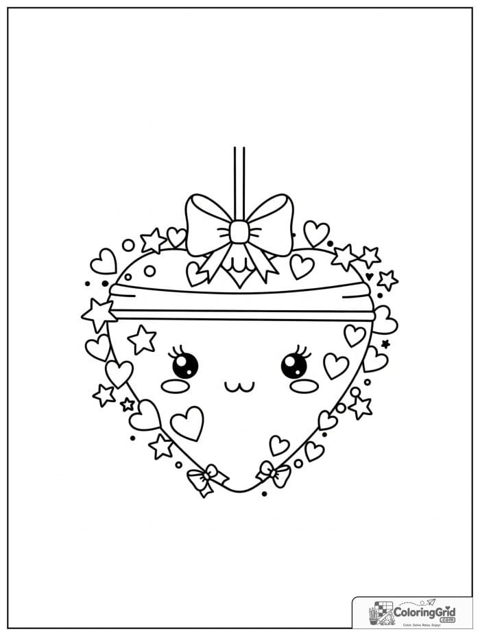 Heart-shaped Christmas ornament with a bow and tiny hearts.