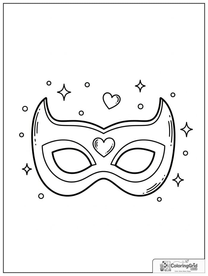 Cute superhero mask with a heart emblem and small hearts in the background.