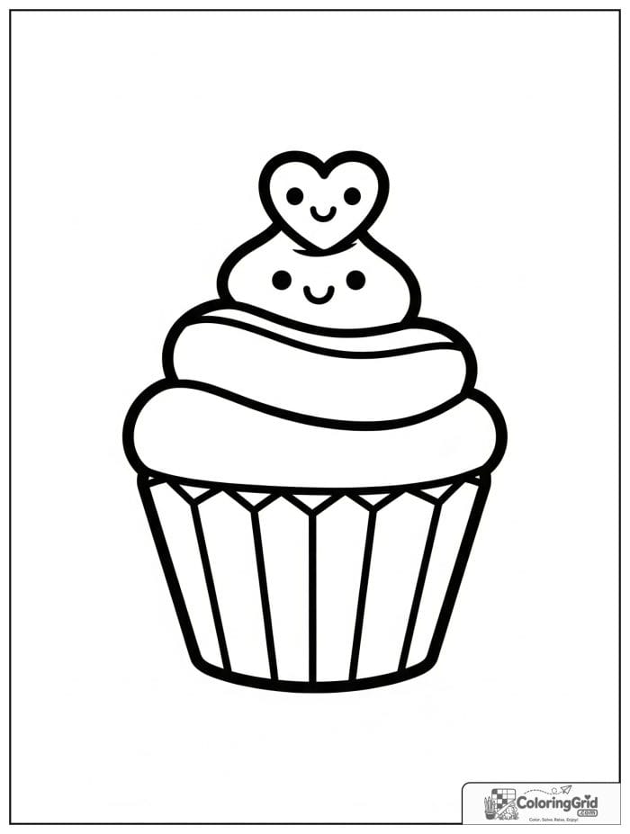 Heart topped cupcake for Cupcake Coloring Pages
