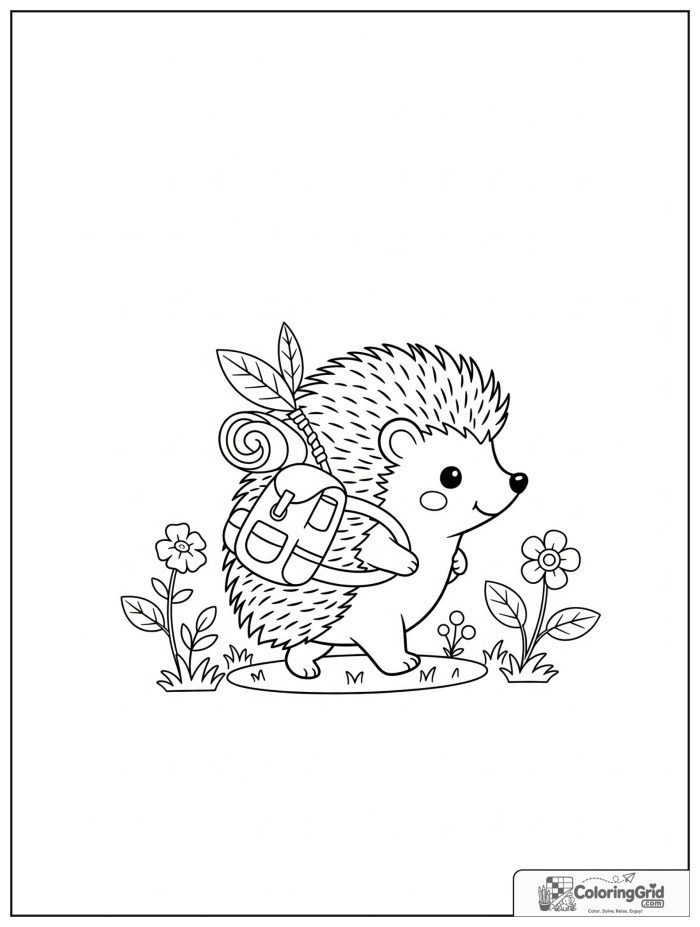 Summer Camp Coloring Pages featuring a hedgehog with a mini backpack.