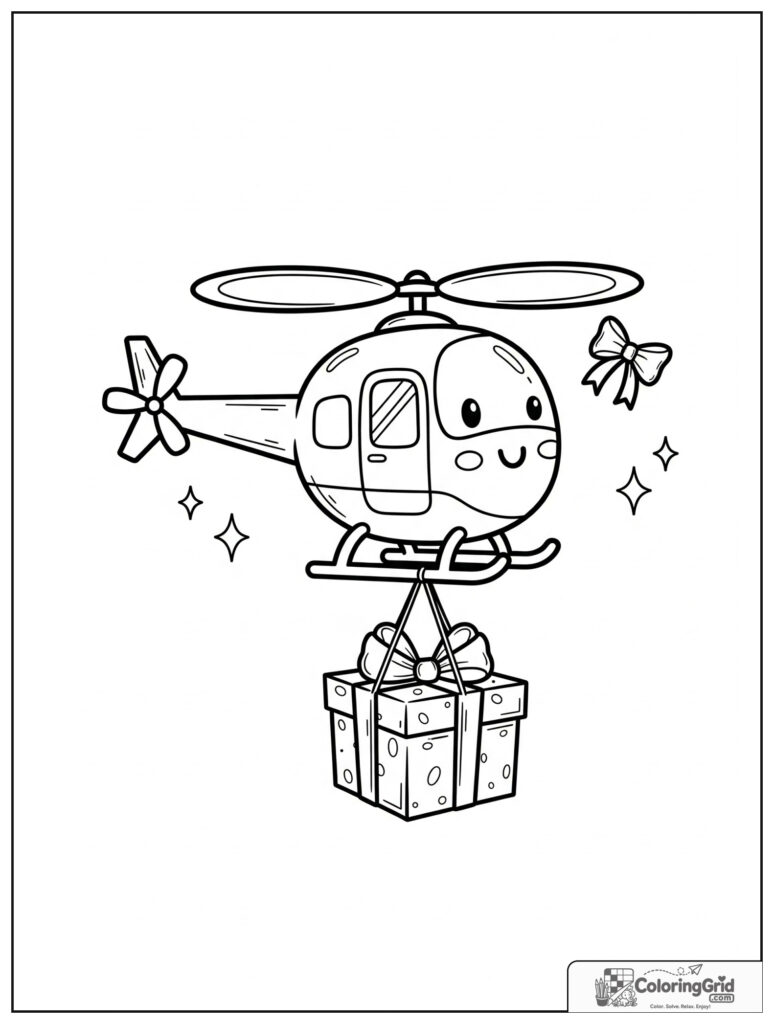 Cute helicopter carrying a gift box with small bow decorations.