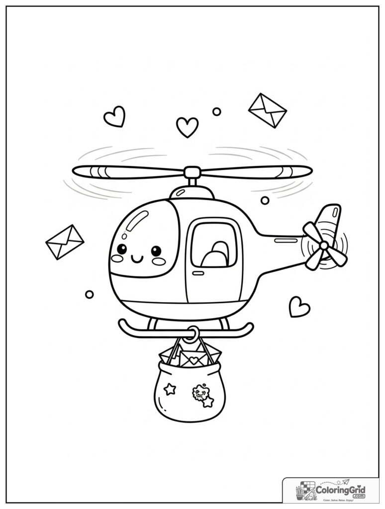 Cute helicopter carrying mail with small envelope decorations.
