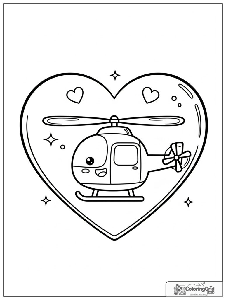 Cute helicopter in a heart frame with small sparkle decorations.