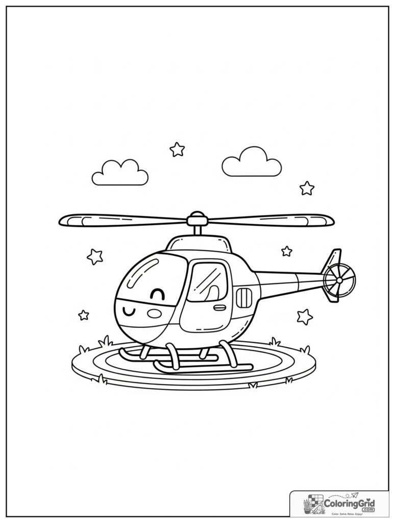 Cute helicopter on a landing pad with small star decorations.