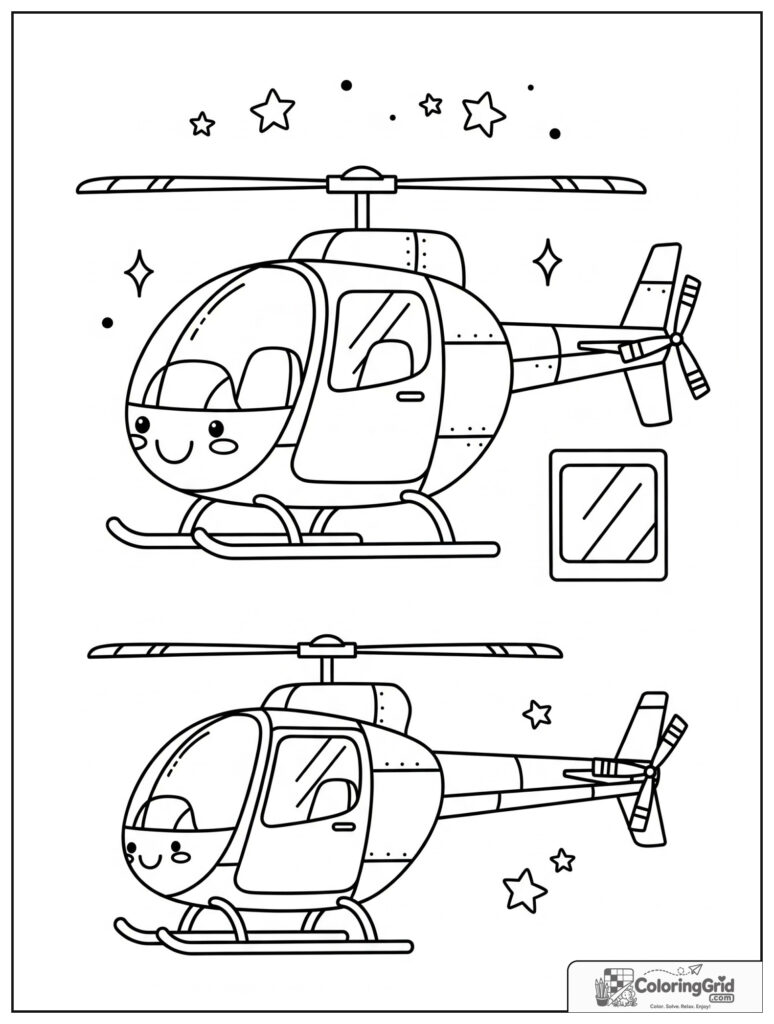 Cute helicopter parts scrapbook with small star and sparkle decorations.