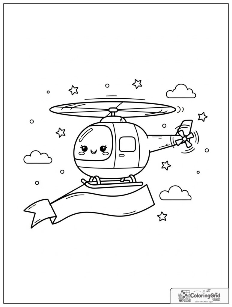 Cute helicopter pulling a banner with small star decorations.