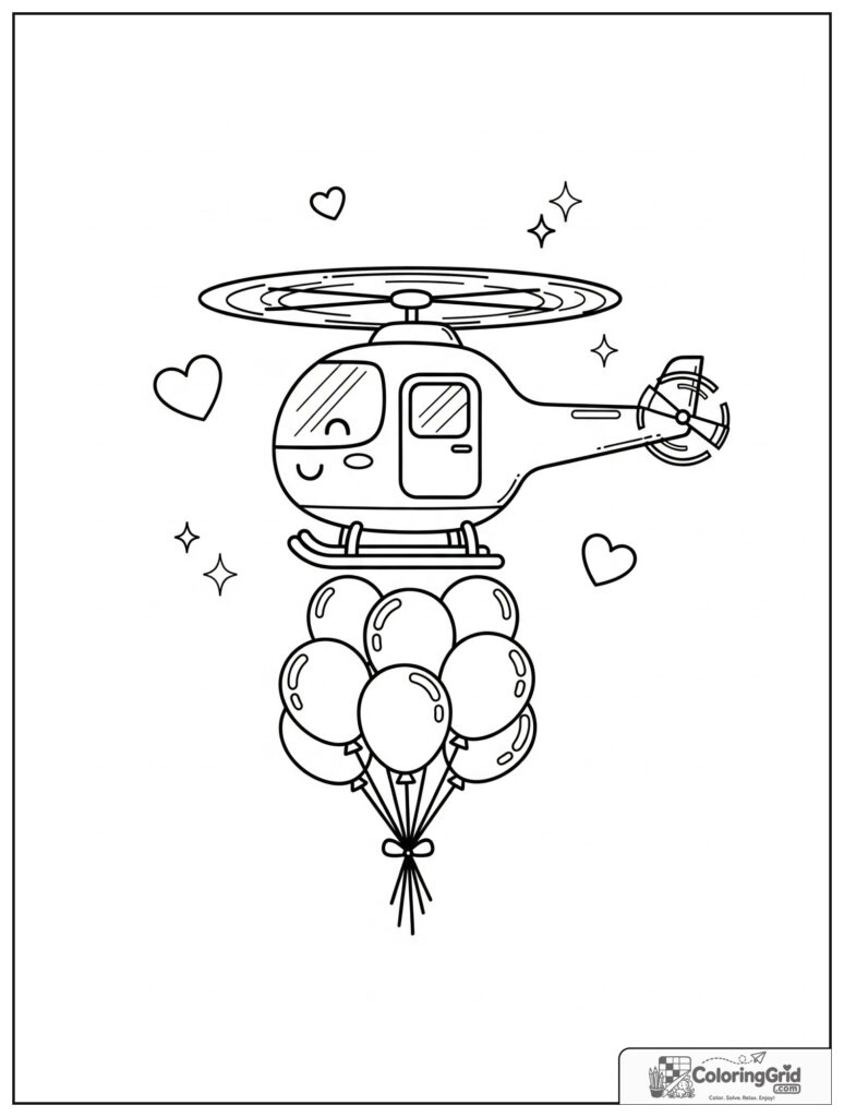 Cute helicopter with balloons and small heart decorations.