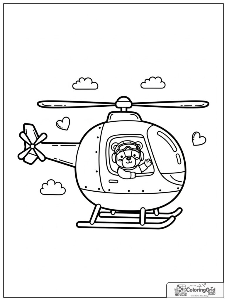 Cute helicopter with a bear pilot and small heart decorations.