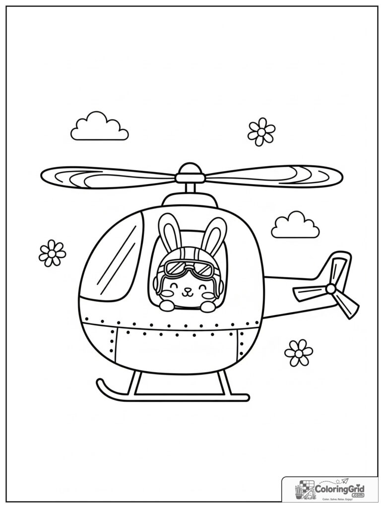 Cute helicopter with a bunny pilot and small flower decorations.