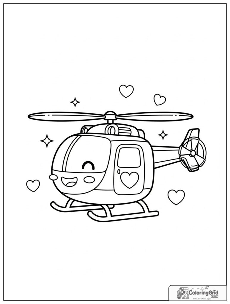 Cute helicopter with a heart emblem and small sparkle decorations.