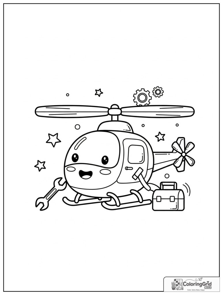 Cute helicopter with mechanic tools and small gear decorations.