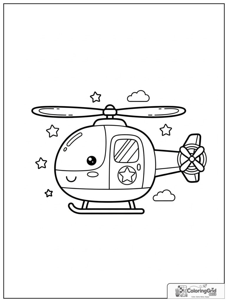 Cute helicopter with a star emblem and small cloud decorations.