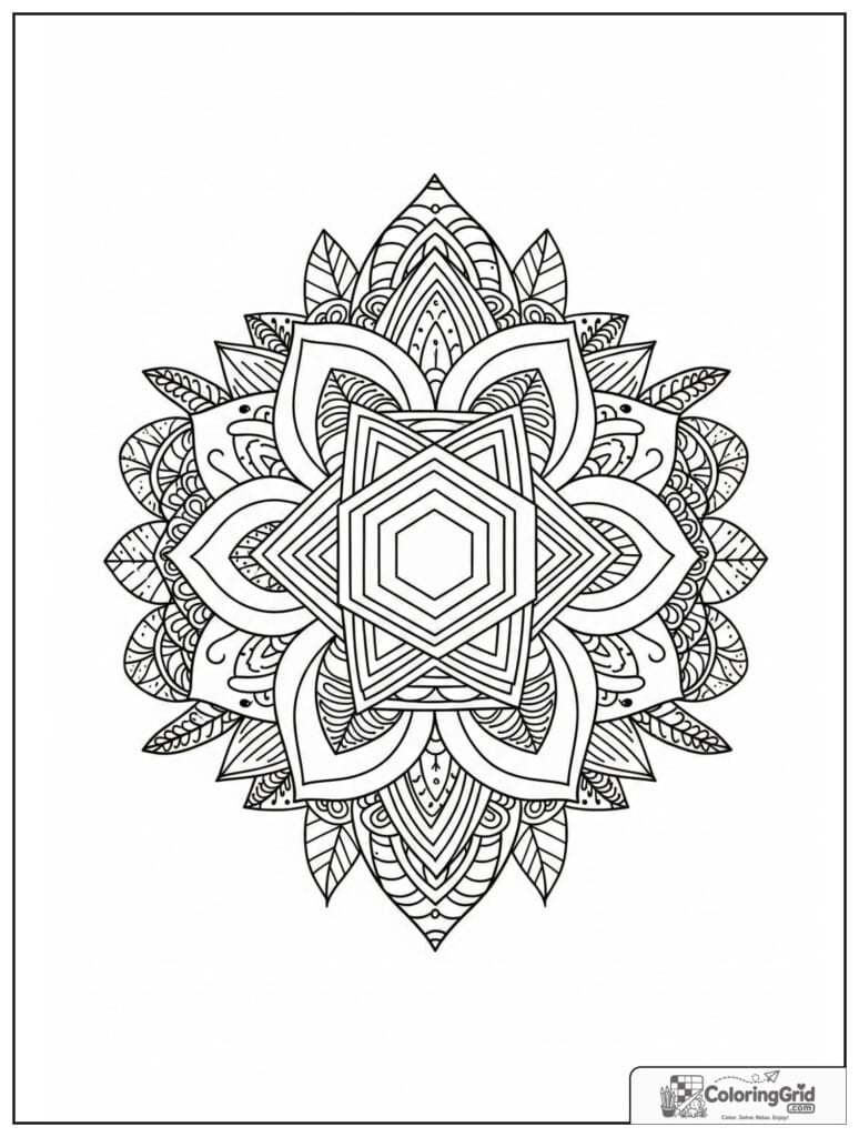 Hexagon lotus sacred geometry mandala with zentangle doodles
