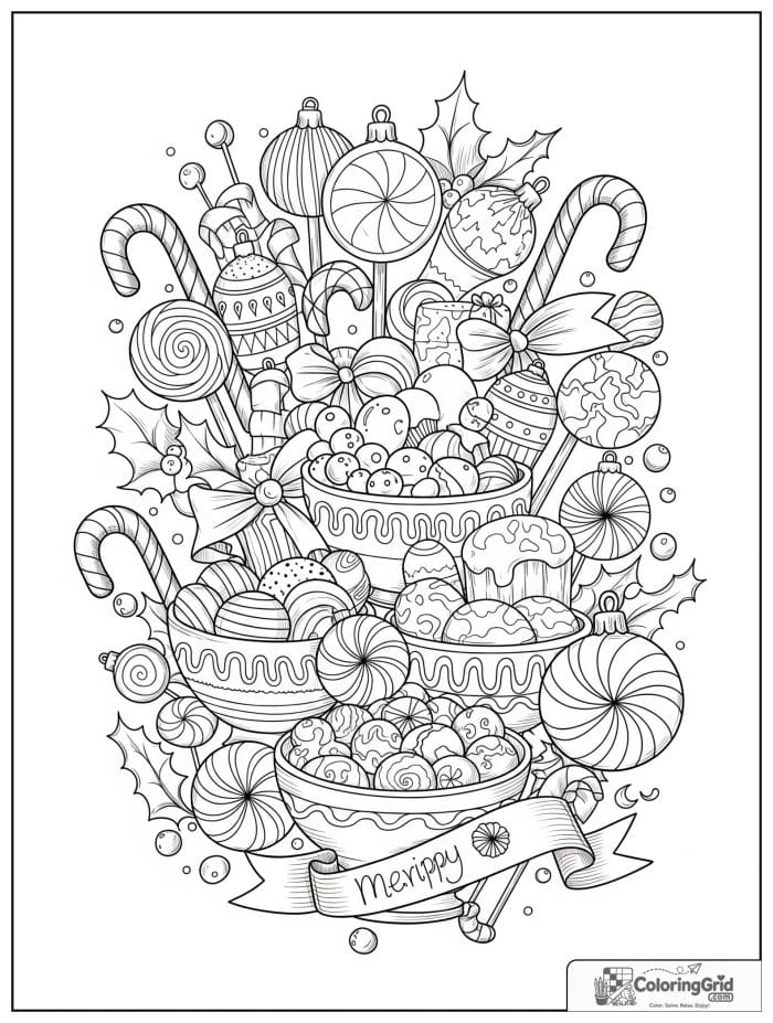 Holiday candy scene for Candy Coloring Pages