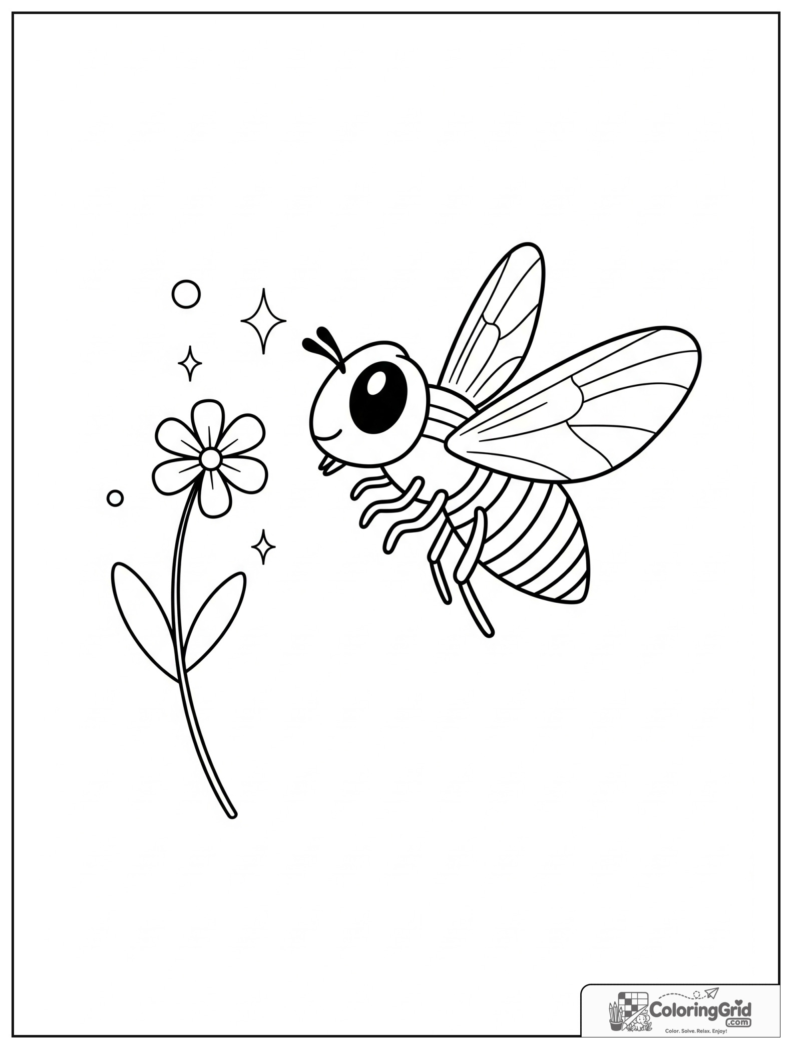 Cute hoverfly near a flower with small sparkle decorations.