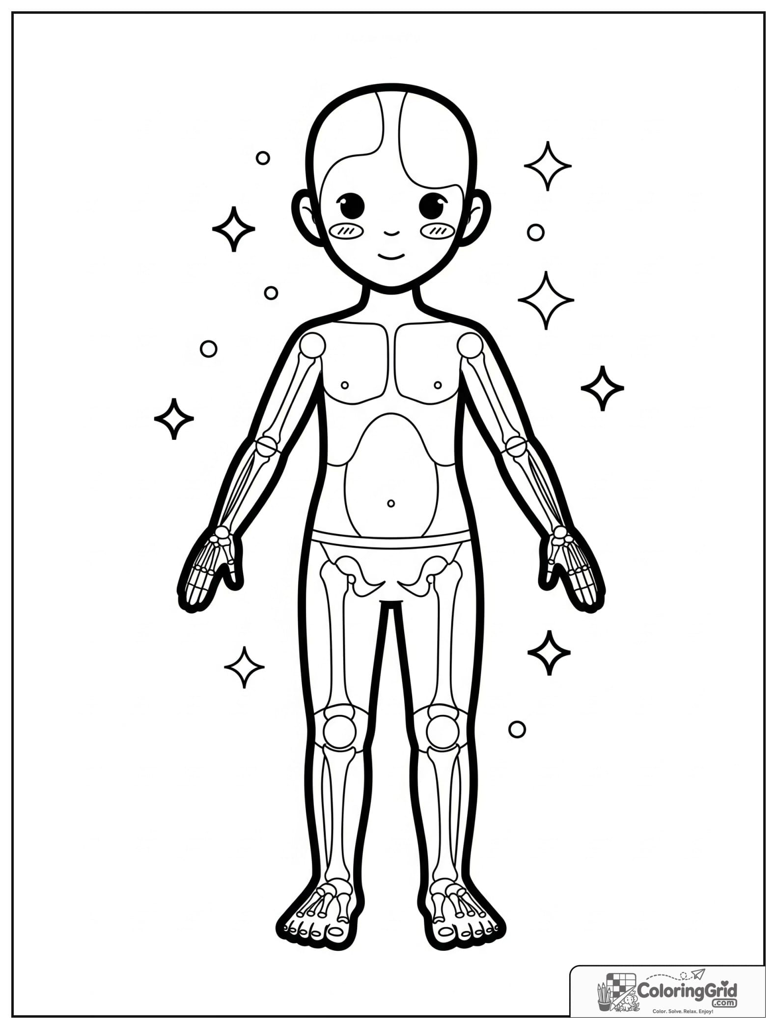 Cute human body front view outline with small stars and sparkles.