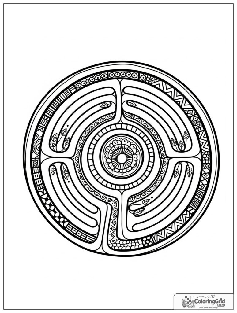 Inner peace labyrinth mindfulness mandala with zentangle border panels