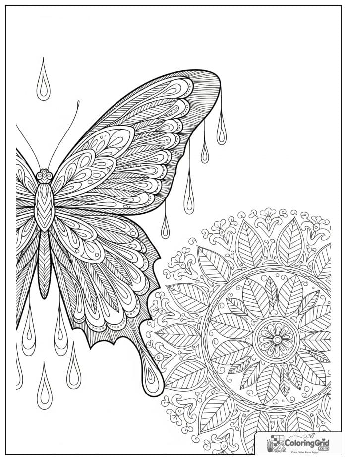 Butterfly Mandala Coloring Pages featuring feathered wing details.