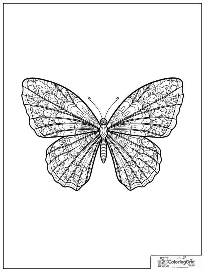 Butterfly Mandala Coloring Pages showing intricate floral fan wings.