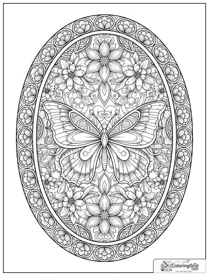 Butterfly Mandala Coloring Pages with an intricate lace garden oval.