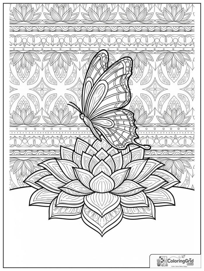 Butterfly Mandala Coloring Pages with detailed lotus layer patterns.
