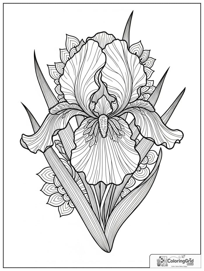 Flower mandala with flowing iris petals and layered shapes.