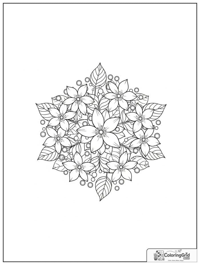 Flower mandala with star-shaped jasmine blossoms and dot accents.