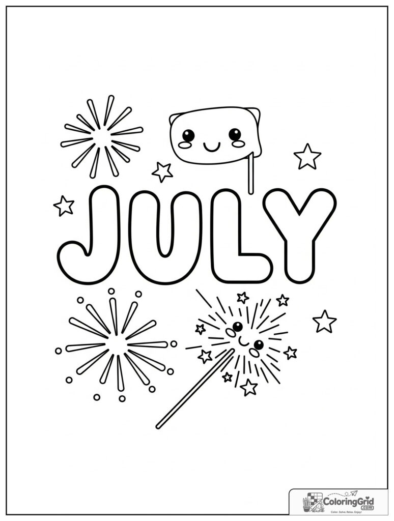 Cute July sparkler and fireworks with small star decorations.